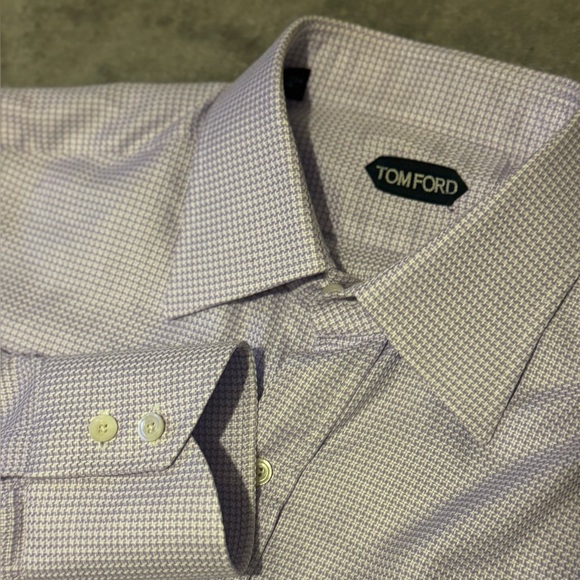 TOM FORD Men's Micro-Gingham Twill Dress Checkered Shirt Size 16.5 Purple Men’s